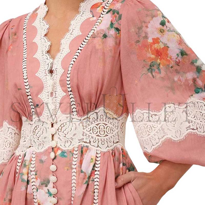 ZIMMERMANN EVERLEY LACE TRIM MINI DRESS 